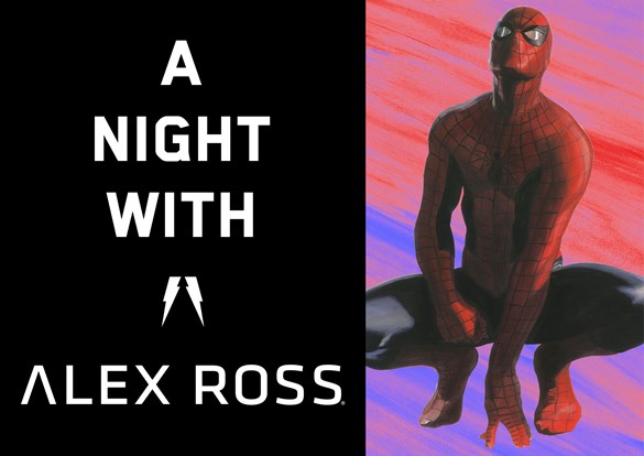 A_Night_With_Alex_Ross text with a Spiderman drawing