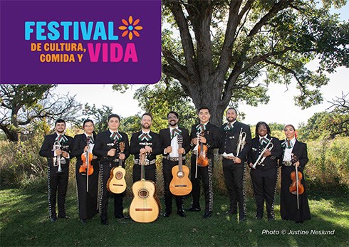 Festival de Cultura, Comida y Vida. Band standing in front of tree.