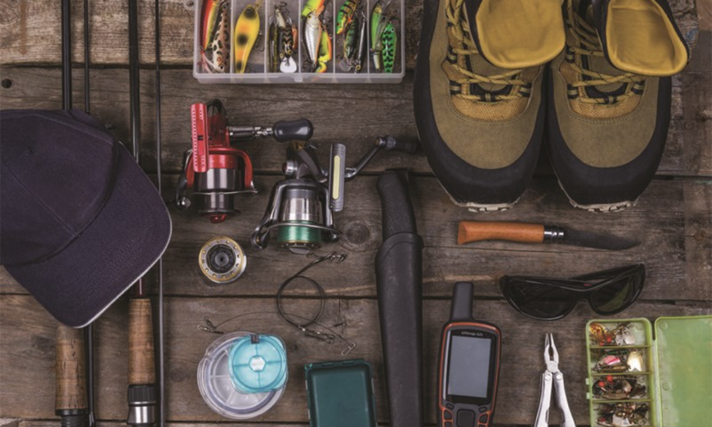 Fishing rods, reels and old fishing lures.