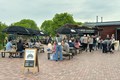Large gathering at the Beer Garden at Independence Grove.