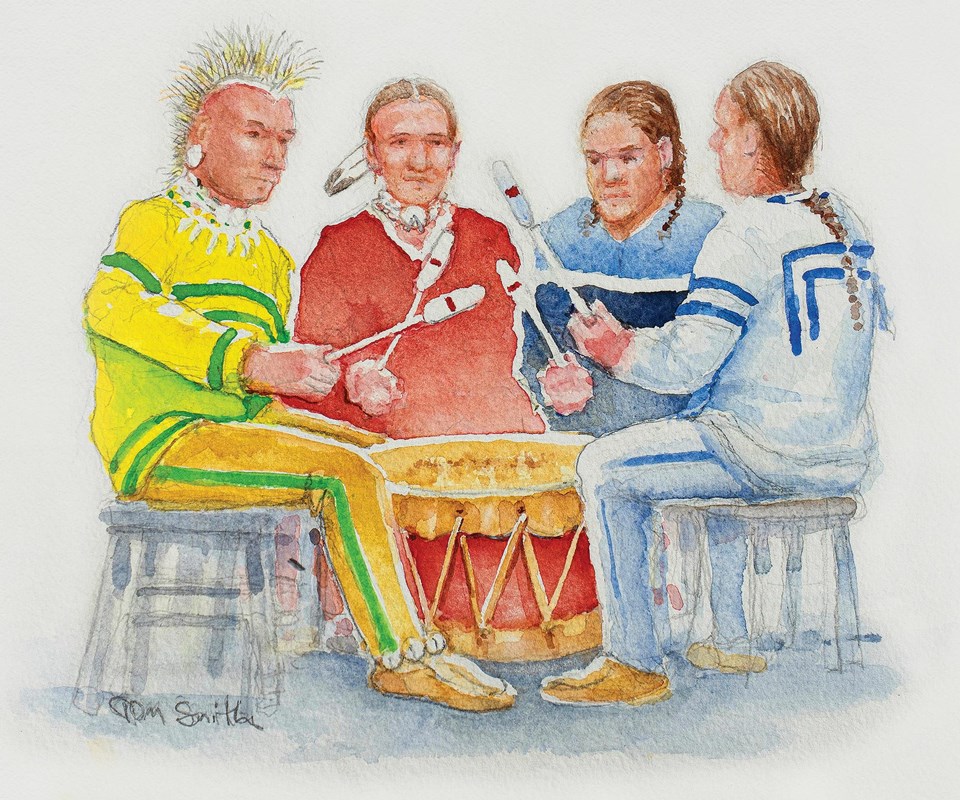 Illustration of Native American DrumCircle