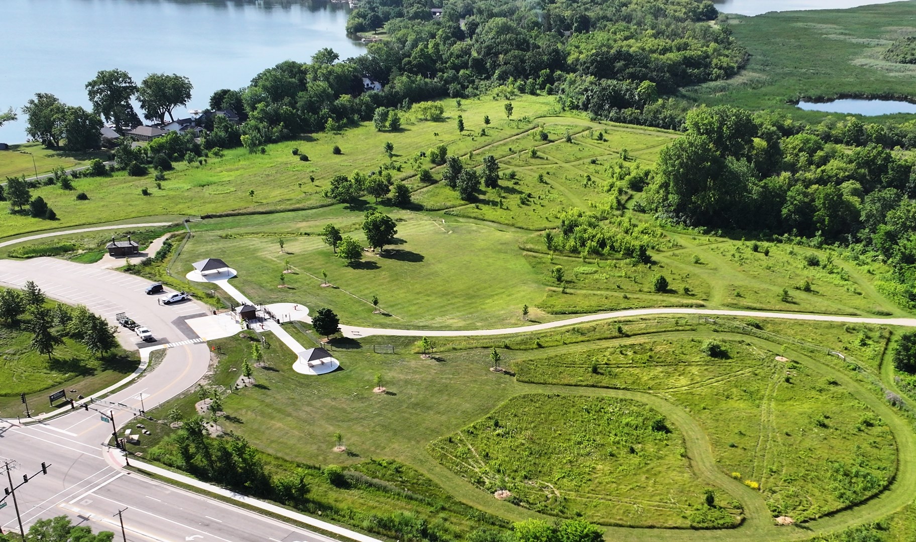 Aerial view of Duck Farm Off-Leash Dog Area.
